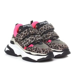 Elena Iachi Platform Dad Sneaker Trainers in Leopard & Neon Pink